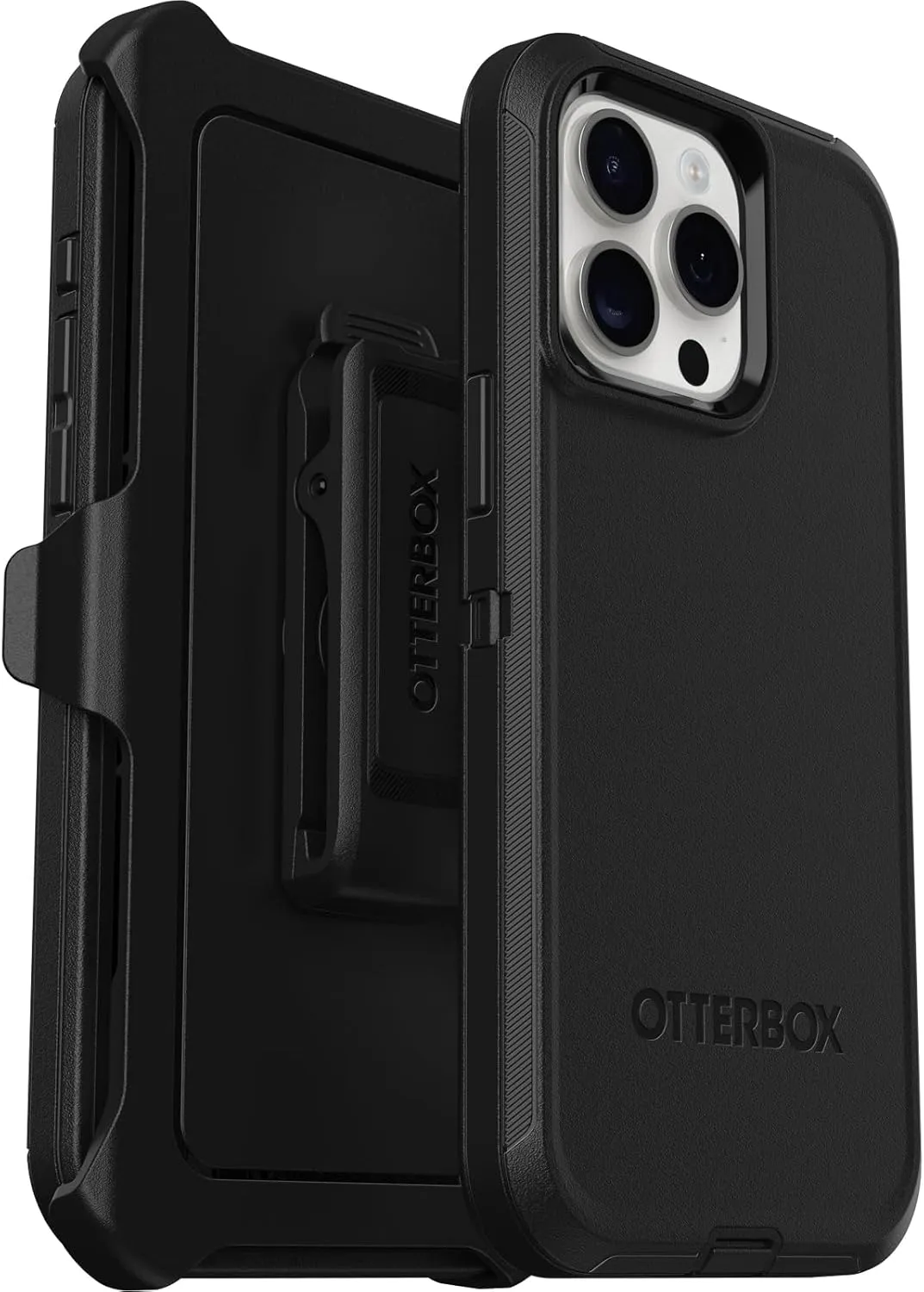 OtterBox iPhone 15 Pro MAX (Only) Defender Series Case - BLACK, screenless, rugged & durable, with port protection, includes holster clip kickstand (ships in polybag, ideal for business customers)
