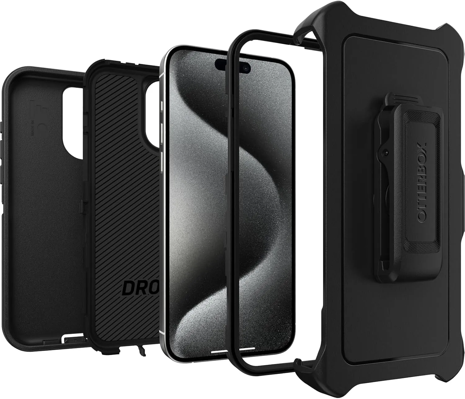OtterBox iPhone 15 Pro MAX (Only) Defender Series Case - Black, screenless, Rugged & Durable, with Port Protection, Includes Holster Clip Kickstand