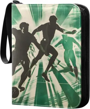 Painting Of Football Player Sport Card Binder 4 Pocket Trading Card Binder Portable Cards Collection Book with Zipper