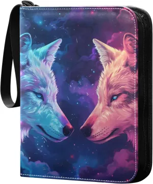 Painting Of Wolf Galaxy Card Binder 4 Pocket Trading Card Binder Portable Cards Collection Book with Zipper