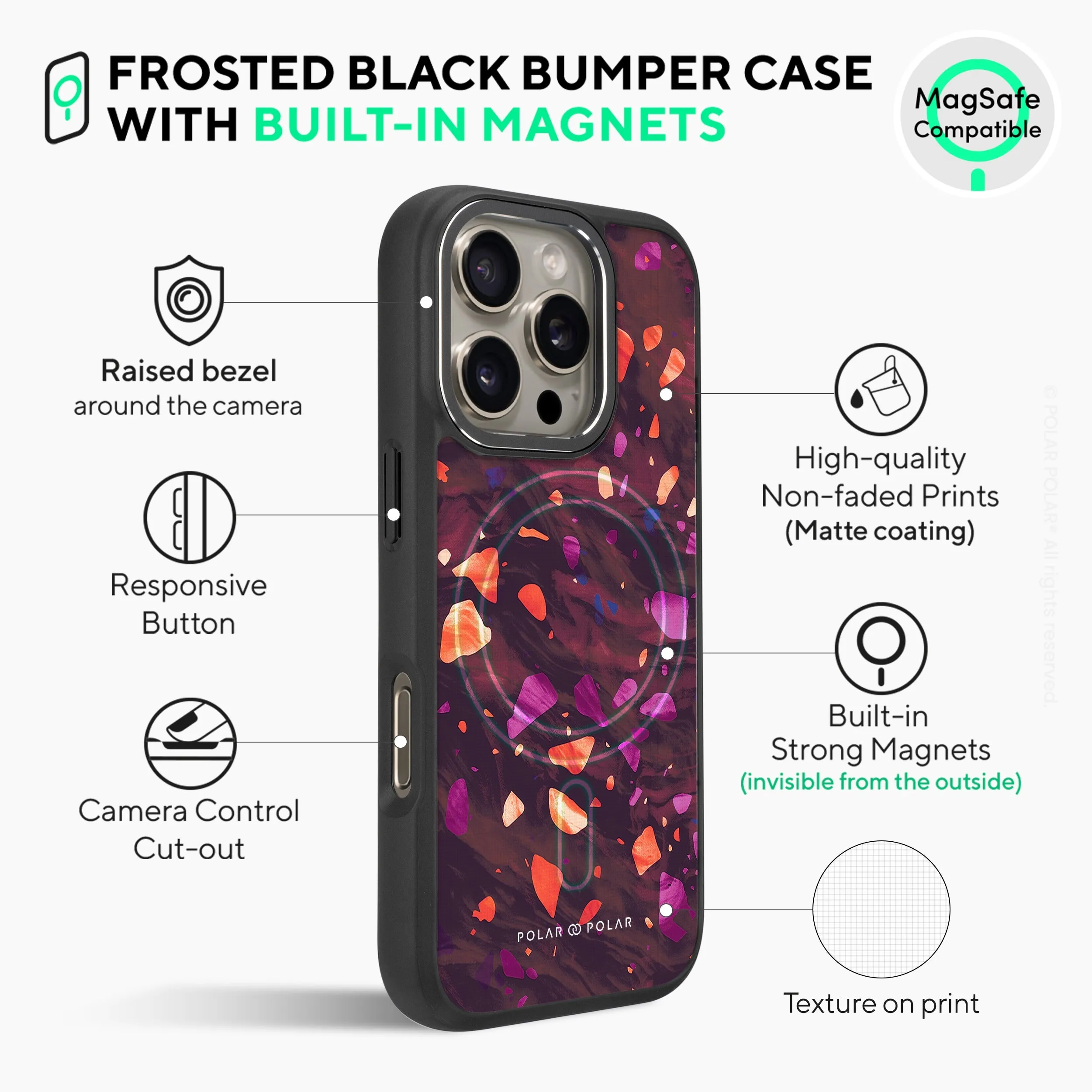 Paprika Terrazzo Gem - iPhone 16 Pro Max Frosted Black Bumper MagSafe Case