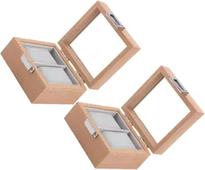 PartyKindom 2pcs 2 Box Watch Display Box Boxes Jewelry Organizer Case Favor Model Small Watch Organizer Accessories Matching Watches for Couples Storage Wood Watch Case Beige Wooden