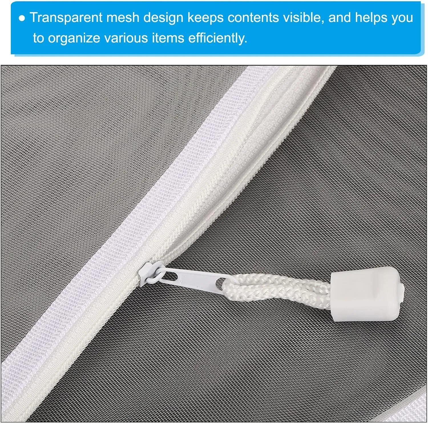PATIKIL Mesh Zipper Bags, 4 Pack Nylon A4 Size Pen Pencil Travel Cases Toiletry Cosmetic Makeup Pouches Zipper Files Purse Organizer for Office, White