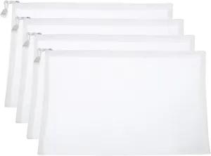 PATIKIL Mesh Zipper Bags, 4 Pack Nylon A4 Size Pen Pencil Travel Cases Toiletry Cosmetic Makeup Pouches Zipper Files Purse Organizer for Office, White