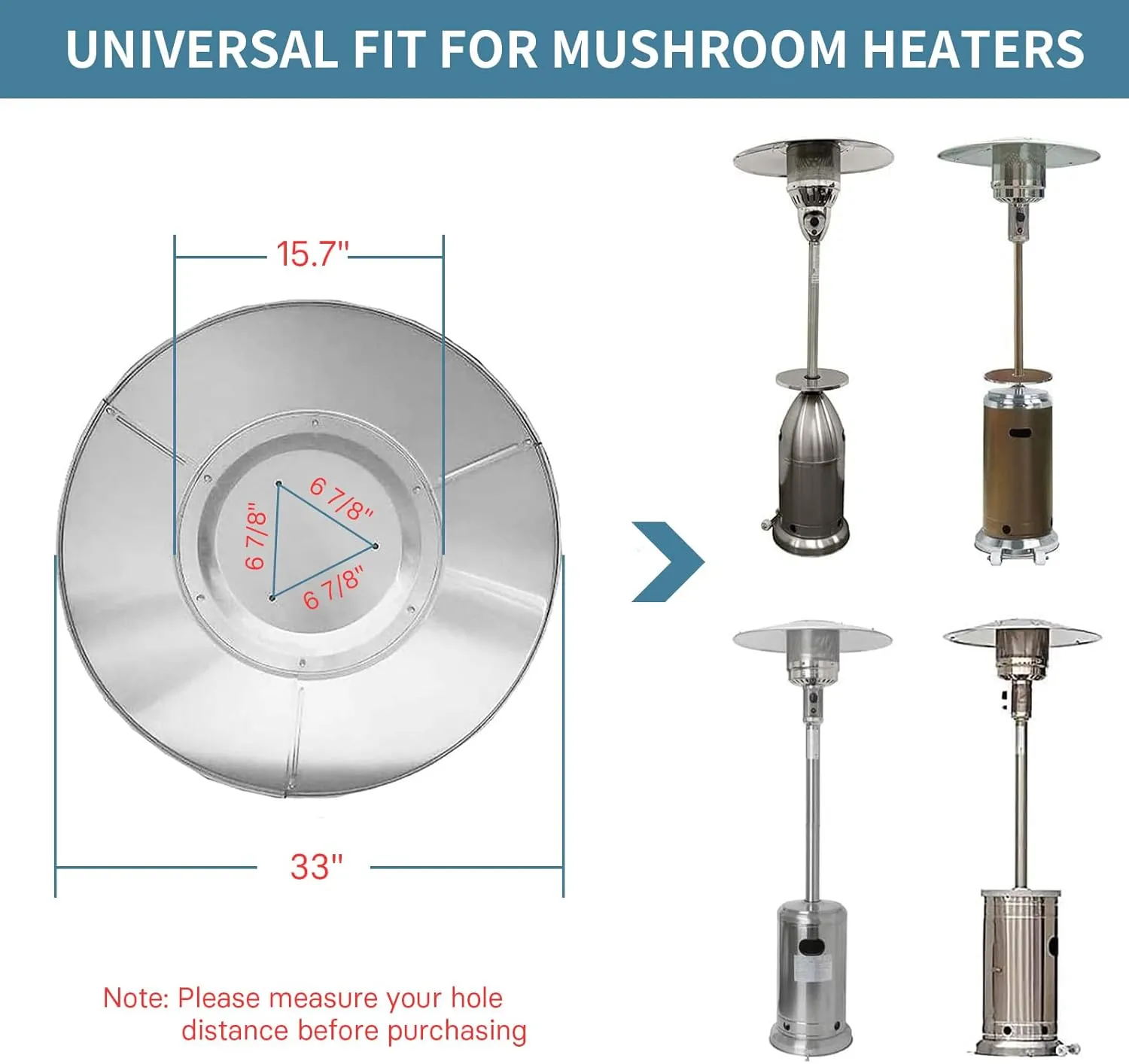 Patio Heater Reflector Shield, Propane Outdoor Heaters Replacement Part - Top Dome, 3-Hole Mount, 33" Dia Round