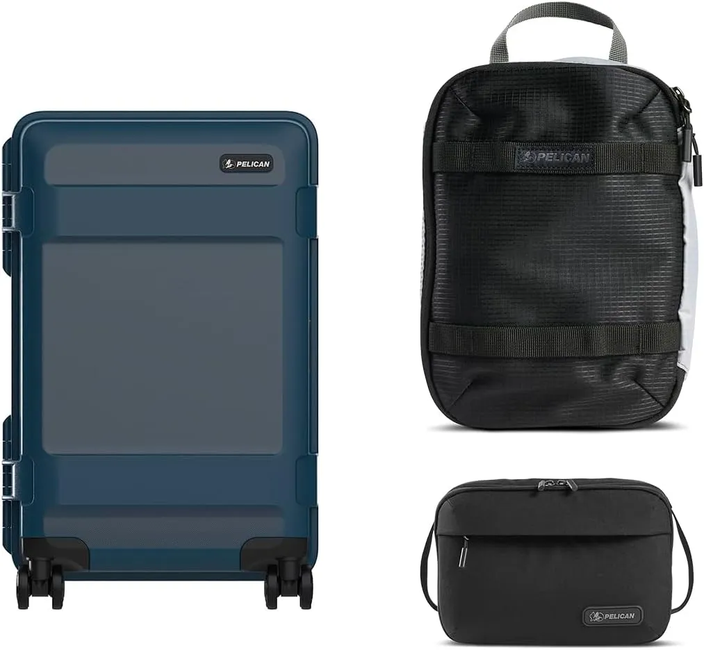 Pelican ATX 22" Waterproof Wheeled Carry-On Hard Travel Case, Indigo Blue, Bundle with PCM ModPak Packing Cube and DK5 ModPak Toiletry Bag