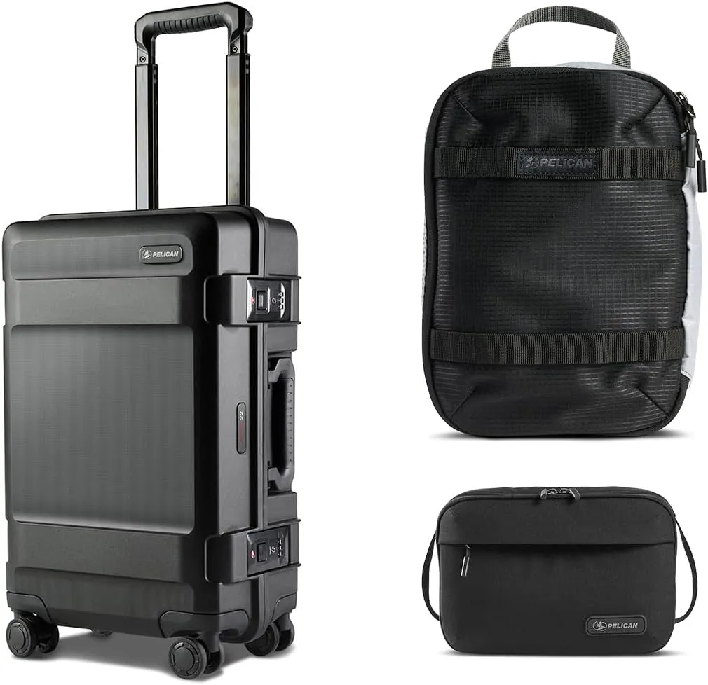 Pelican ATX 22" Waterproof Wheeled Carry-On Travel Hard Case, Black, Bundle with PCM ModPak Packing Cube and DK5 ModPak Toiletry Bag