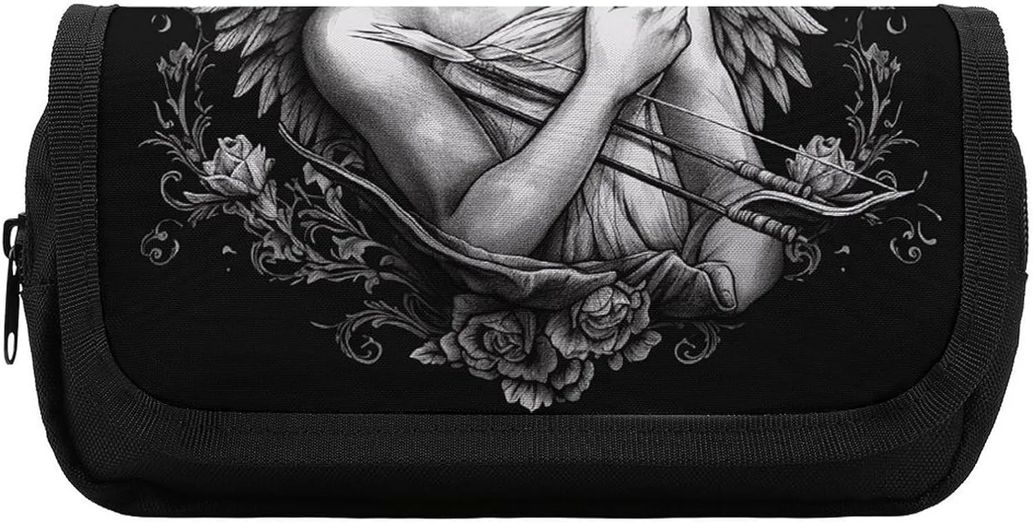 Pencil Case Angel Portrait Style Large Capacity Pencil Case Double Zipper Storage Bag 2 Compartments Portable Multifunctional Bag Desk Organizer Marker Pen Case