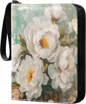 Peonies Vintage Oil Painting Cards Binder 4 Pocket Fits 400 Cards with 50 Removable Sleevesves, Trading Card Collector Zipper Album Holder Portable Card Games Display Storage Cases