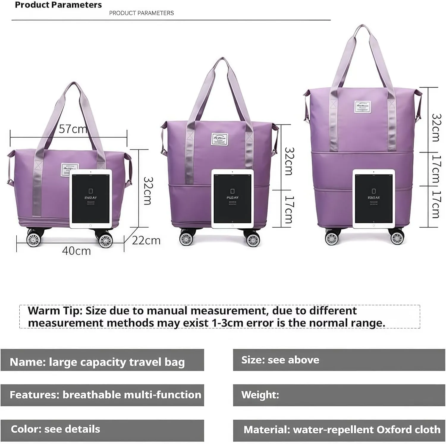 Pepepo Kulken Beente Travel Bag With Wheels, 2025 New Large Capacity Travel Bag - Universal Wheel Removable, 27L - 50L TravelBag (Gray)