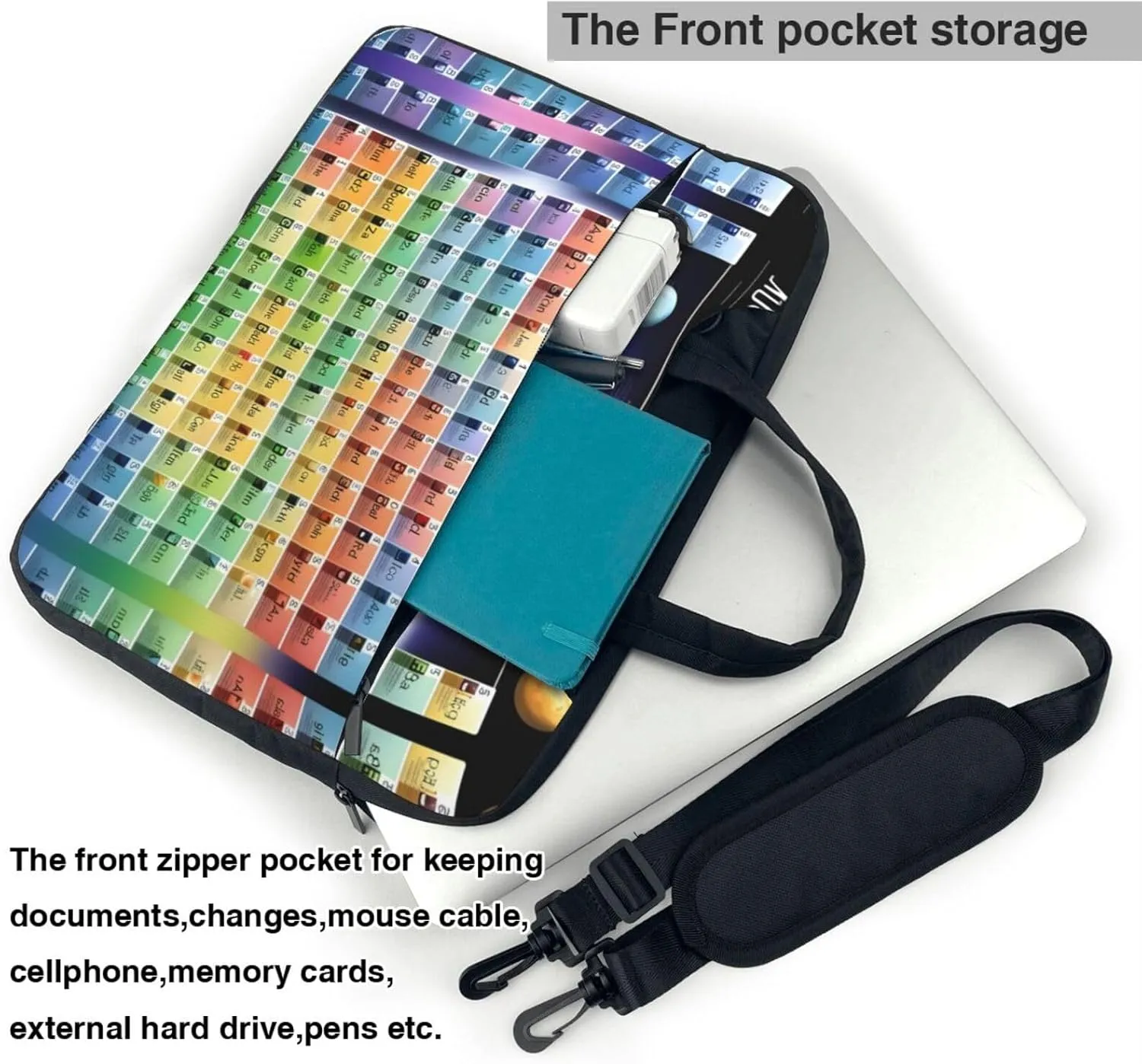 Periodic table of elements Print Laptop Bag Laptop Case Shoulder Laptop Bag with Padded Protection Spacious Pockets