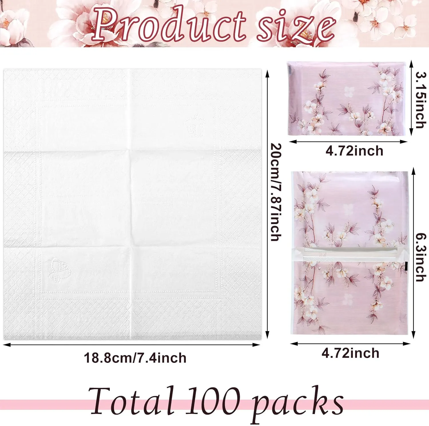 PerKoop 100 Pack Pocket Tissues Travel Slim Packs Small Facial Tissues Wallet Size Toilet Paper for Travel Guest Wedding Supplies, 4 Styles(Colorful Flowers)