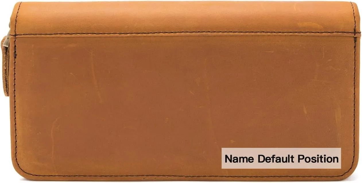 Personalized Genuine Leather Fountain Pen Case - Custom Engraved Zippered Ballpoint Pen Pouch Bag with 4 Loops Holder, Inside Open Slot, Handmade Soft Cowhide Gift for Men and Women, Brown