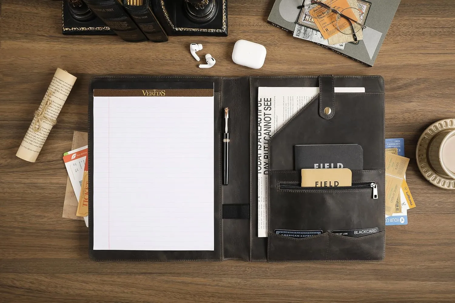 Personalized Leather Portfolio for Lefty, Engraved Leather Notepad Portfolio Binder, Custom Leather Legal Pad Padfolio, Christmas Gift for Him/Her (Notepad, Grey-Custom)