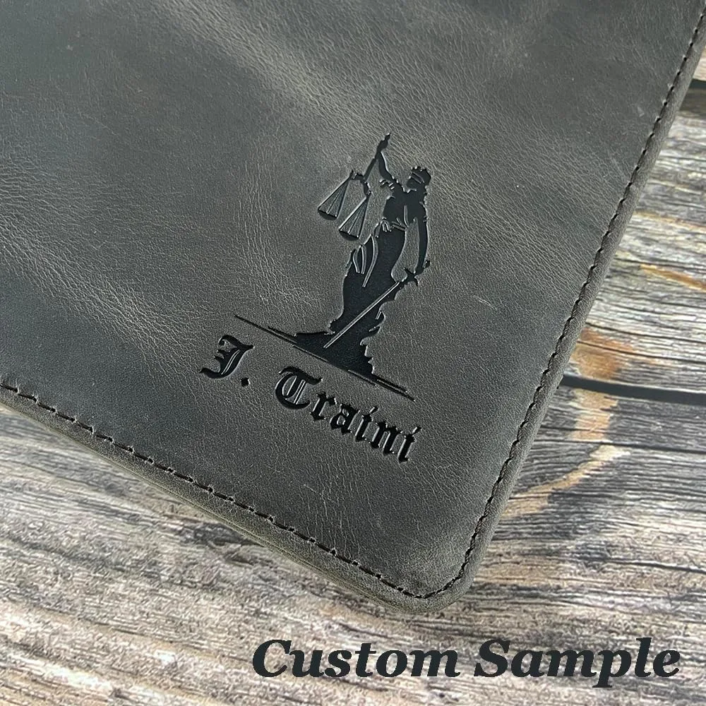 Personalized Leather Portfolio for Lefty, Engraved Leather Notepad Portfolio Binder, Custom Leather Legal Pad Padfolio, Christmas Gift for Him/Her (Notepad, Grey-Custom)