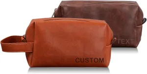 Personalized Leather Toiletry Bag for Men, Laser Engraved Initial & Name on Leather, Customized Toiletry Travel Bag Gift for Groomsmen, Dad, Husband (Custom Leather Toiletry Bag)