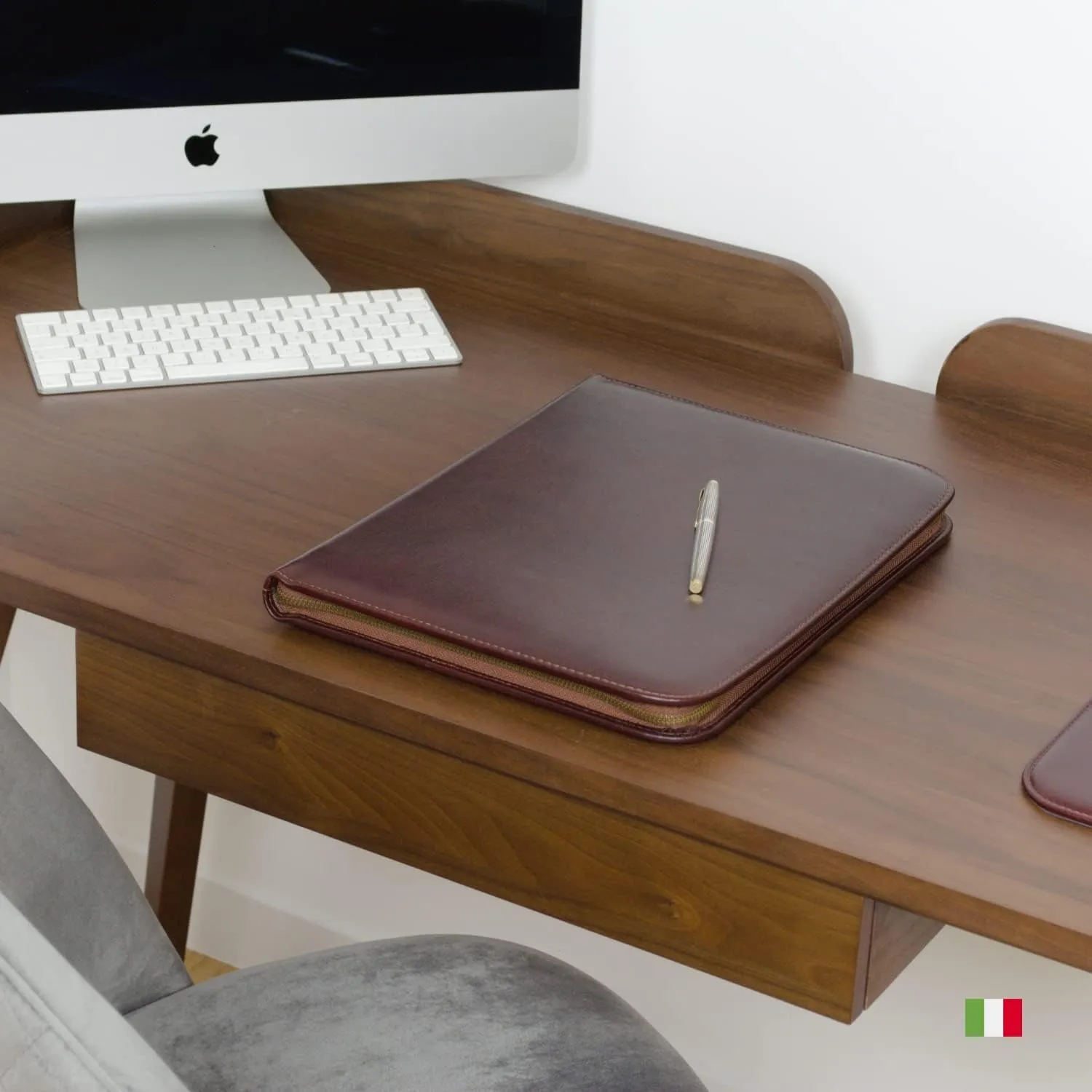 Personalized Maruse Leather Portfolio Padfolio - Executive Folio for Men and Women with Zipper, Folio Document Organizer, Laptop Sleeve, iPad Case and Folder - Made in Italy, Monogram Brown