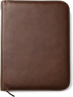 Personalized Maruse Leather Portfolio Padfolio - Executive Folio for Men and Women with Zipper, Folio Document Organizer, Laptop Sleeve, iPad Case and Folder - Made in Italy, Monogram Brown