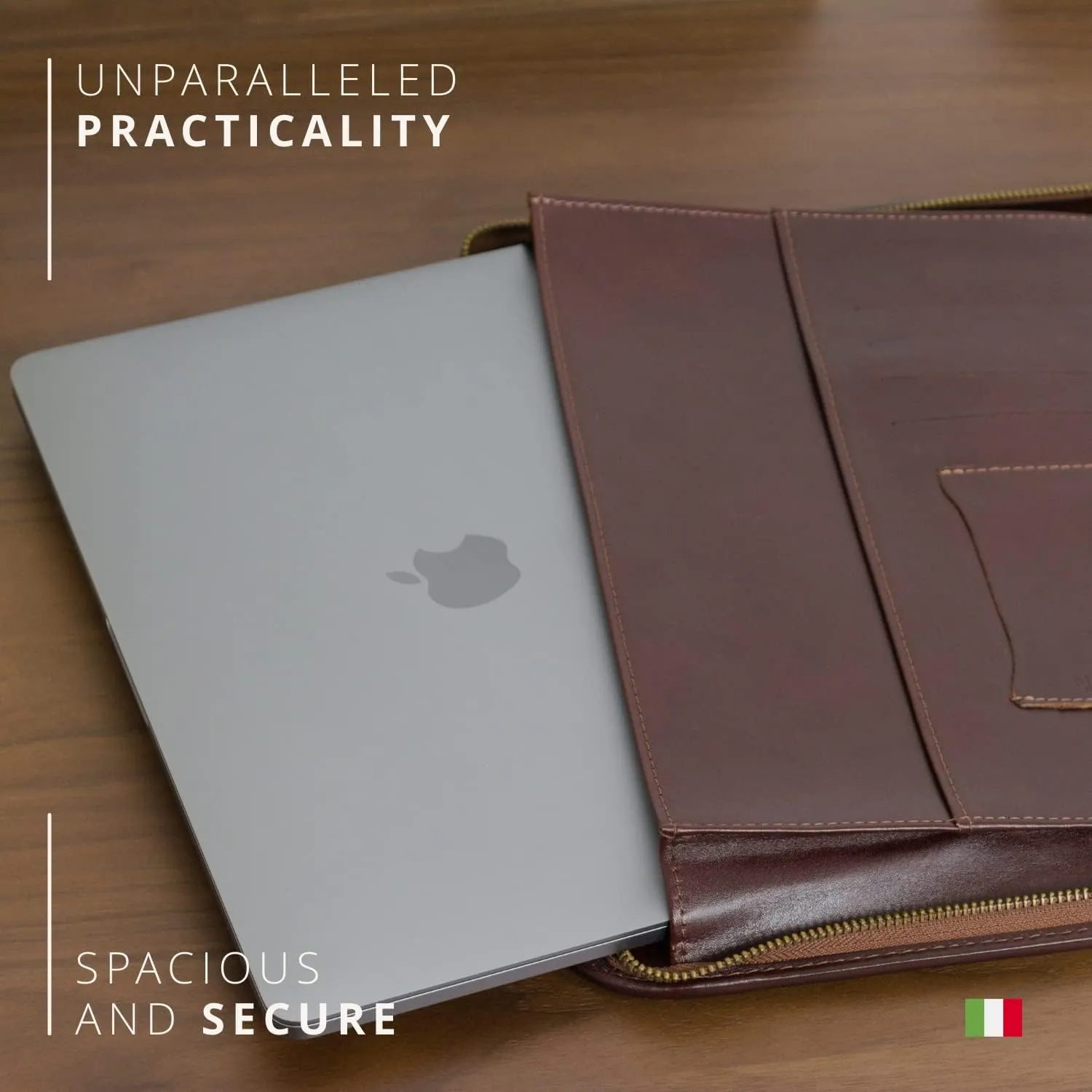 Personalized Maruse Leather Portfolio Padfolio - Executive Folio for Men and Women with Zipper, Folio Document Organizer, Laptop Sleeve, iPad Case and Folder - Made in Italy, Monogram Brown