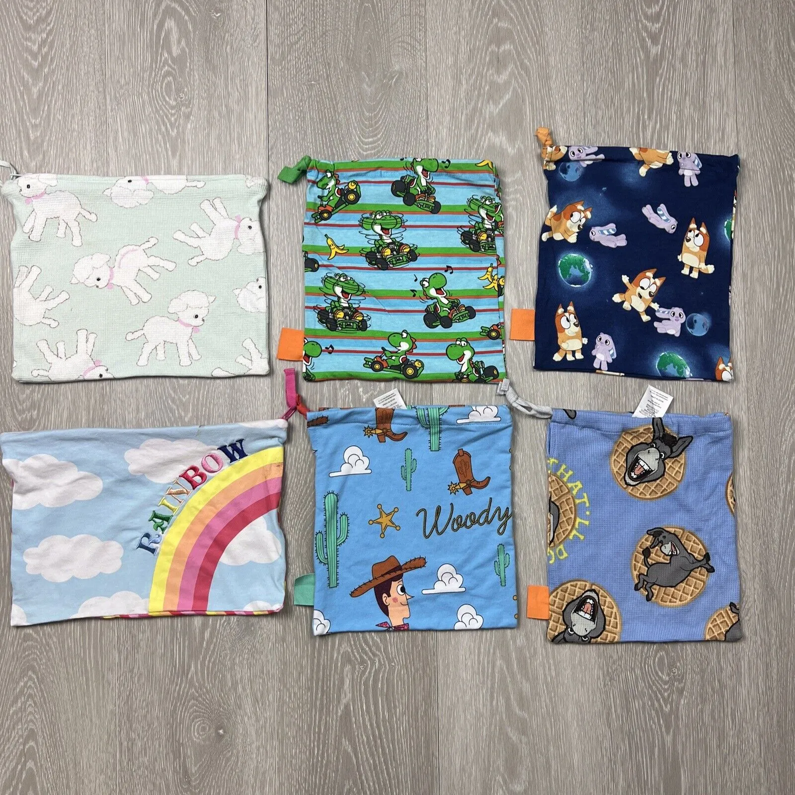 Peter Alexander Pyjama Bag Bundle (Bluey, Yoshi, Woody Toy Story, Shrek Donkey)