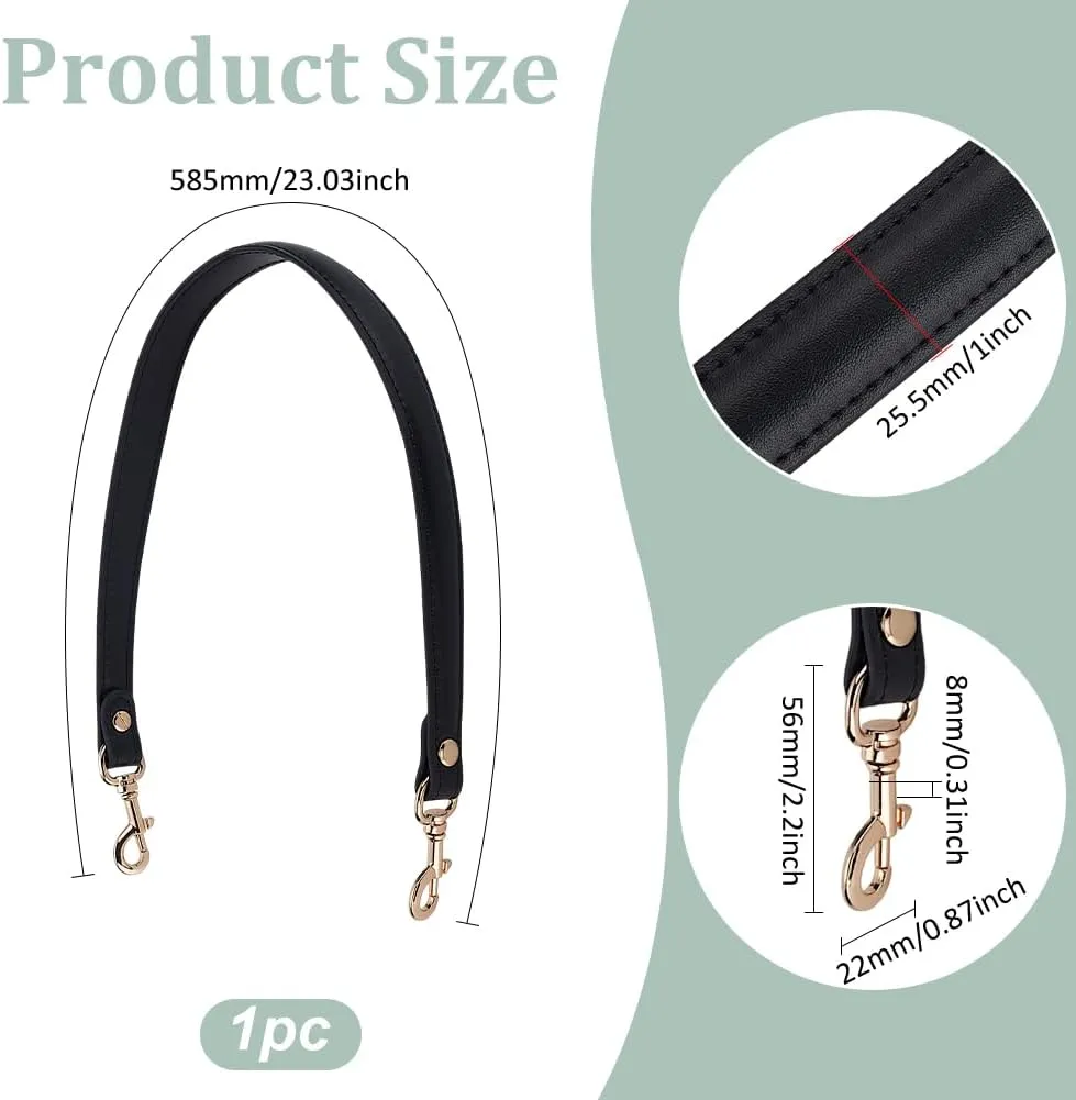 PH PandaHall Black Genuine Leather Purse Strap Leather Bag Handle Replacement, Purse Straps Replacement with Clasps for Handbag Tote Briefcase Handbag Making Underarm Bag, 23inches
