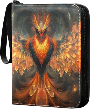 Phoenix Pattern Card Binder 4 Pocket Trading Card Album Fits 400 Sports/Game Cards, PU Cover 3 Ring Card Collection with 50 Removable Sleeves