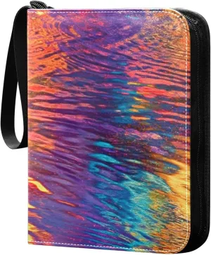 Photo Art Rainbow Colored Ripples Colorful Background Card Binder 4 Pocket Trading Card Binder Portable Cards Collection Book with Zipper