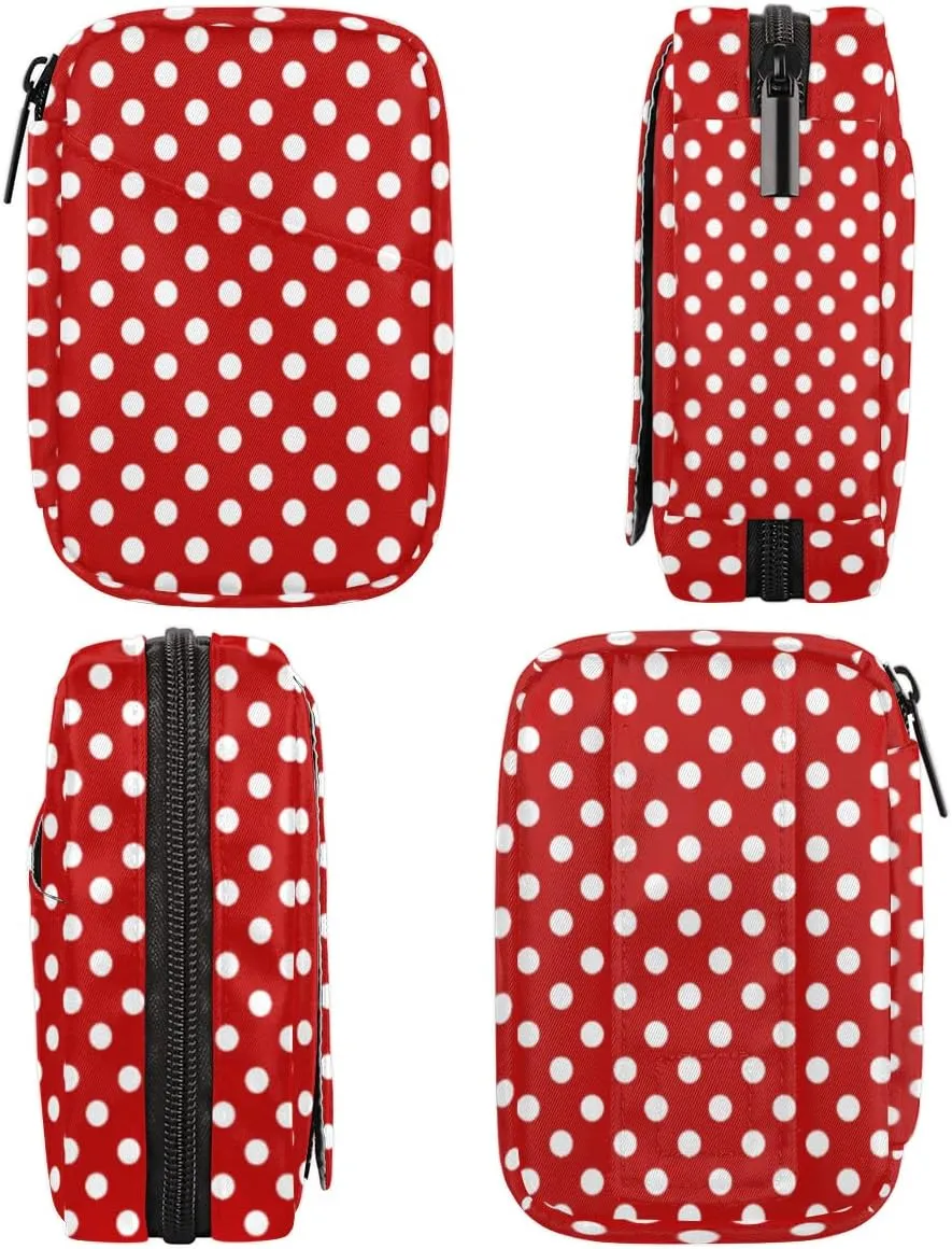 Pill Case Pill Travel Organizer 7 Day Weekly Medicine Pill Box Red and White Dots Small Cute Compact Size Vitamin Container Pill Bottle Portable Birth Control Pill Holder Bag with Zipper