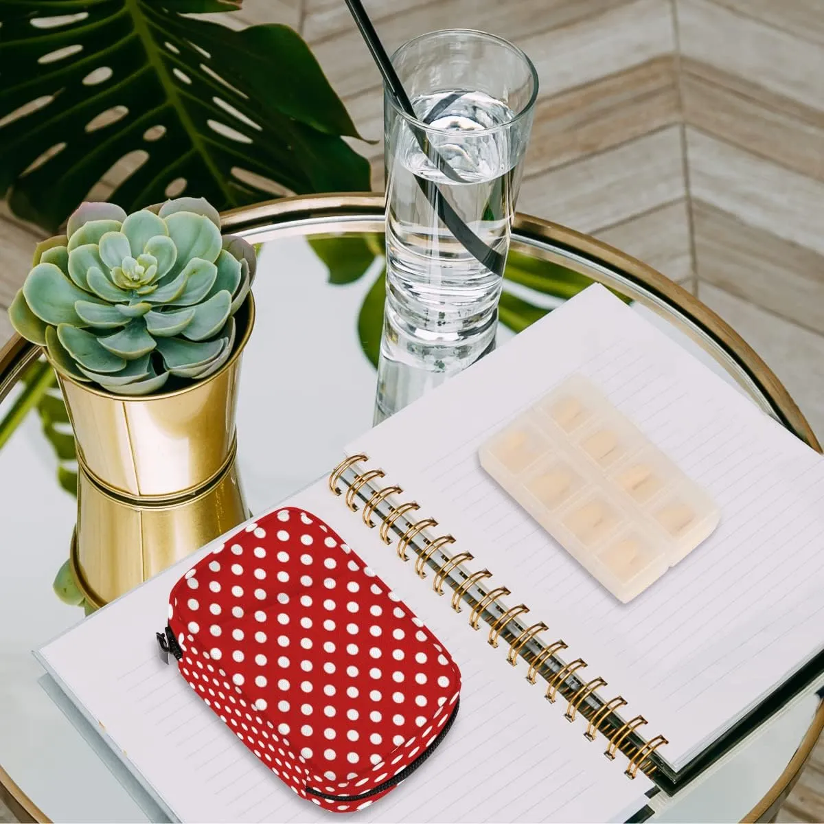 Pill Case Pill Travel Organizer 7 Day Weekly Medicine Pill Box Red and White Dots Small Cute Compact Size Vitamin Container Pill Bottle Portable Birth Control Pill Holder Bag with Zipper