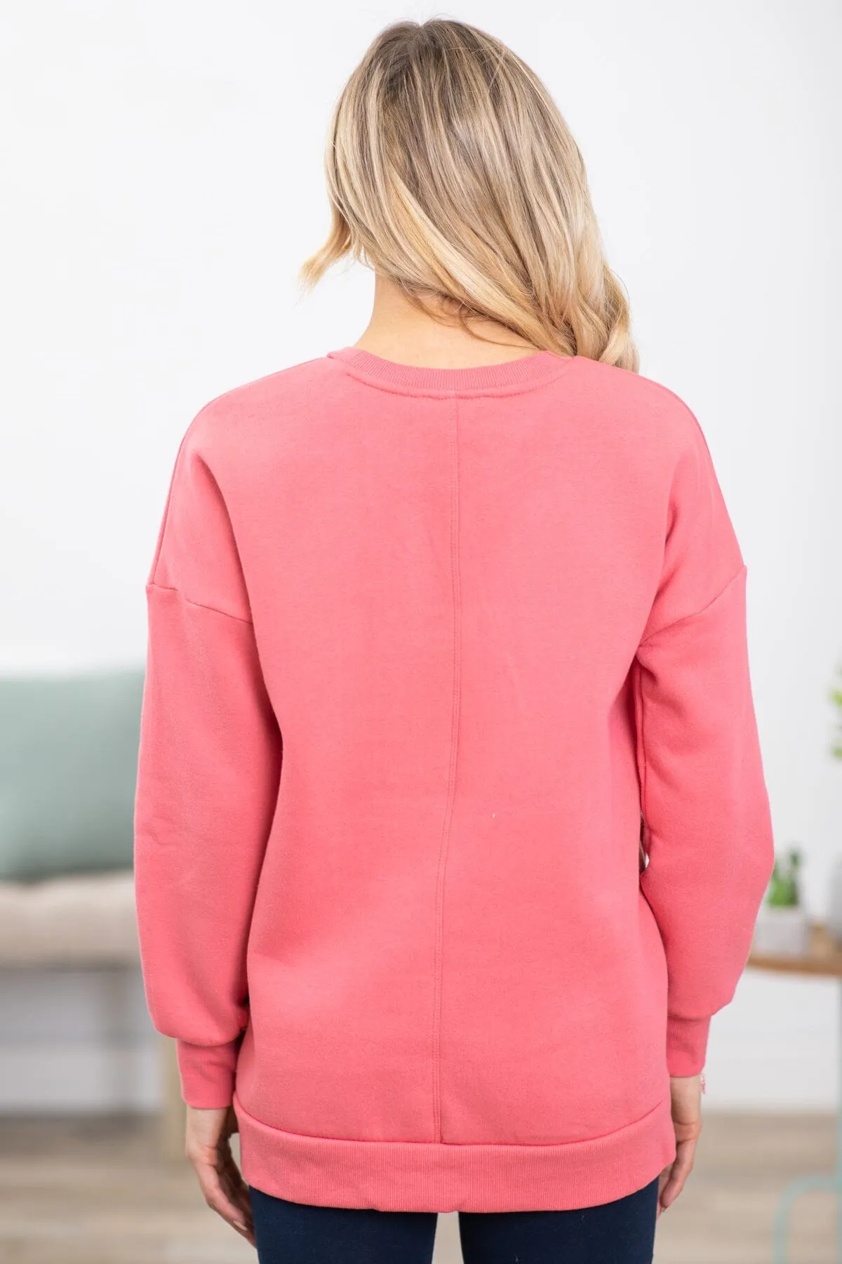 Pink Crew Neck Sweatshirt With Pockets