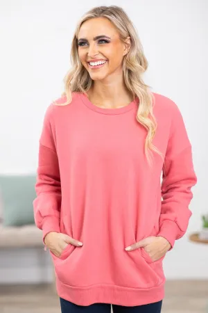 Pink Crew Neck Sweatshirt With Pockets