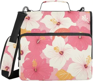 Pink Flower and Whites 3 Rings Organizer Binder with Handle Easy to Carry Portfolio Binder for Middle Student
