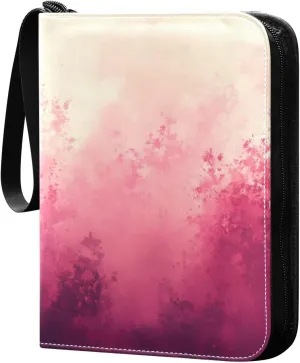 Pink Watercolor Forest Card Binder 4 Pocket Trading Card Album Fits 400 Sports/Game Cards, PU Cover 3 Ring Card Collection with 50 Removable Sleeves