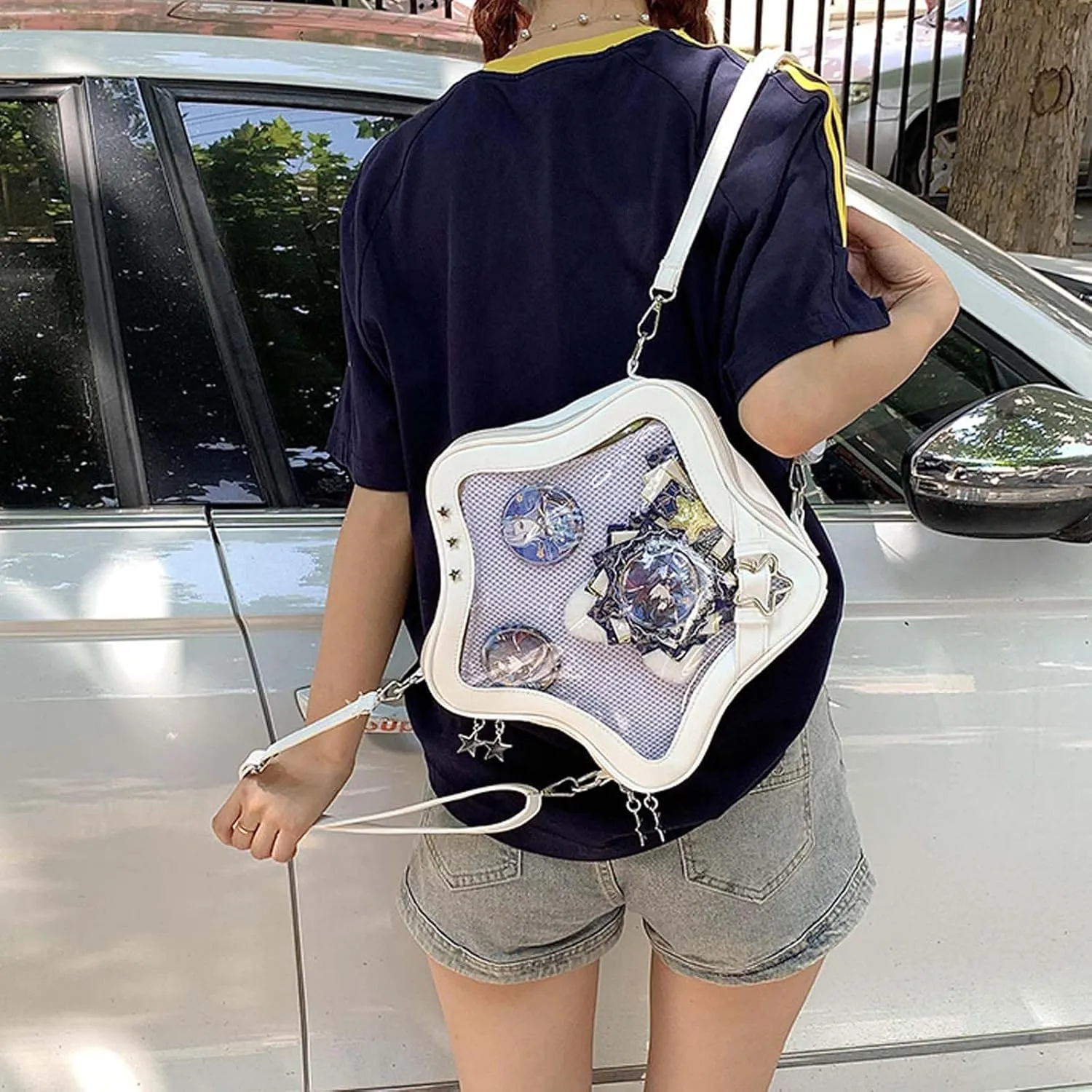 Pins Display Crossbody Bag Star-Shaped Ita Bag Y2k Aesthetic Cute Handbag for Anime Comic Con