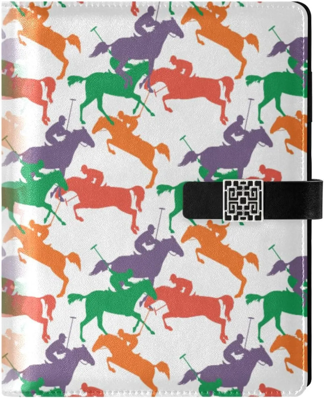 Players on Horseback A5 Binder 6 Ring Refillable PU Leather Notebook Journal with Magnetic Buckle Closure Loose Leaf Travel Office Planner Budget Binder Notepad Portfolio,