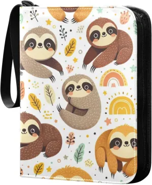 Playful Sloth Card Binder 4 Pocket Trading Card Album Fits 400 Sports/Game Cards, PU Cover 3 Ring Card Collection with 50 Removable Sleeves