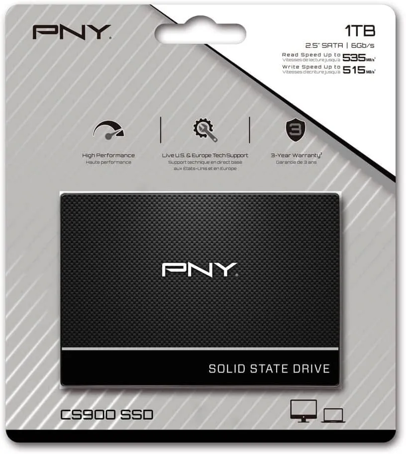 PNY CS900 1TB 3D NAND 2.5" SATA III Internal Solid State Drive (SSD) - (SSD7CS900-1TB-RB) & SABRENT 3.5 Inch to x2 SSD / 2.5 Inch Internal Hard Drive Mounting Kit