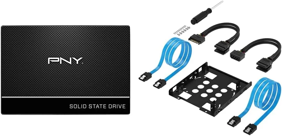 PNY CS900 1TB 3D NAND 2.5" SATA III Internal Solid State Drive (SSD) - (SSD7CS900-1TB-RB) & SABRENT 3.5 Inch to x2 SSD / 2.5 Inch Internal Hard Drive Mounting Kit