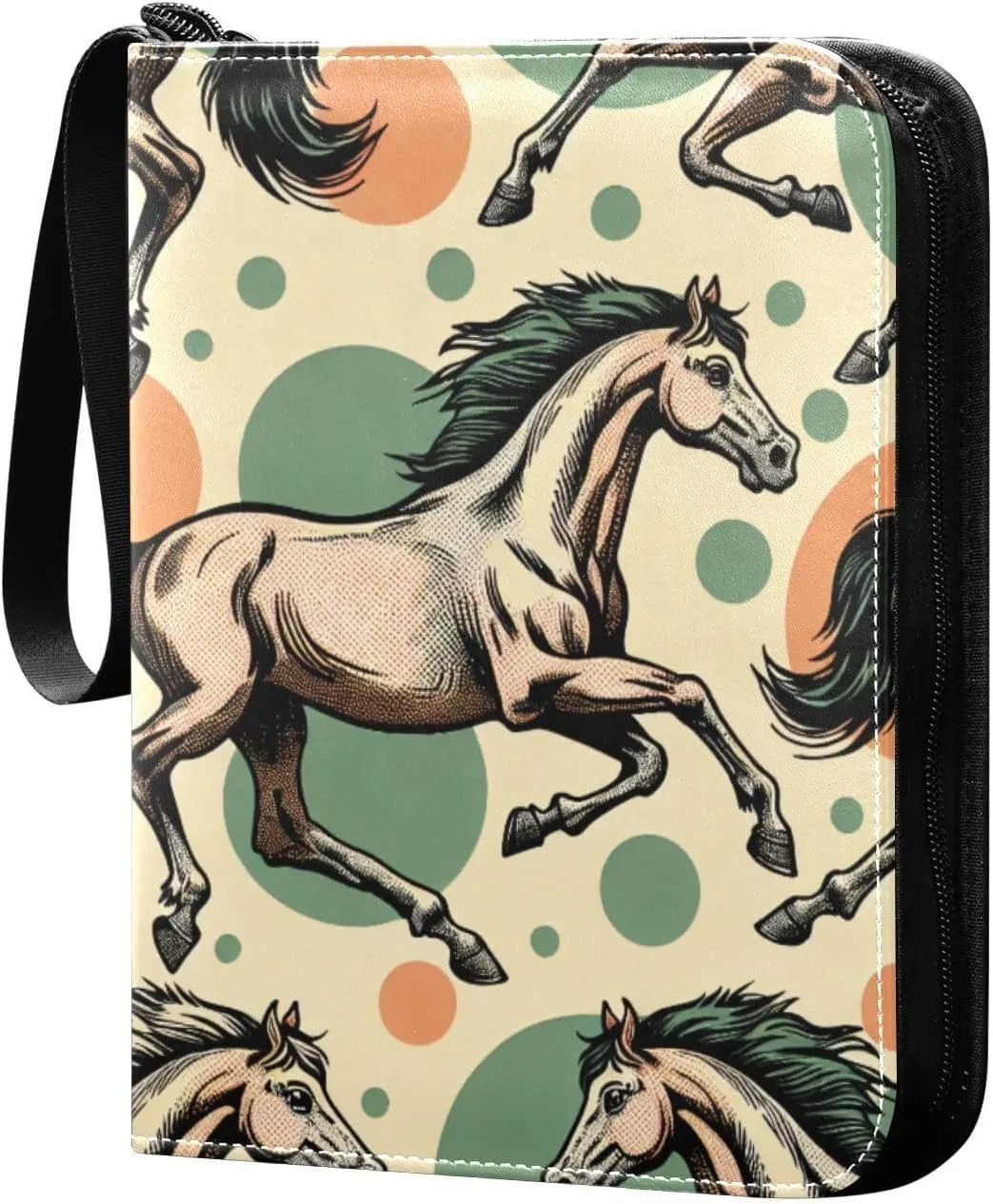 Polka Dots and Horses Card Binder 4 Pocket Trading Card Album Fits 400 Sports/Game Cards, PU Cover 3 Ring Card Collection with 50 Removable Sleeves