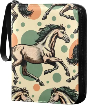 Polka Dots and Horses Card Binder 4 Pocket Trading Card Album Fits 400 Sports/Game Cards, PU Cover 3 Ring Card Collection with 50 Removable Sleeves