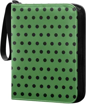 Polka Dots Green Black Card Binder 4 Pocket Trading Card Album Fits 400 Sports/Game Cards, PU Cover 3 Ring Card Collection with 50 Removable Sleeves