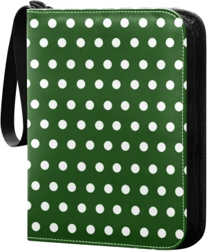 Polka Dots Hunter Green White Card Binder 4 Pocket Trading Card Album Fits 400 Sports/Game Cards, PU Cover 3 Ring Card Collection with 50 Removable Sleeves