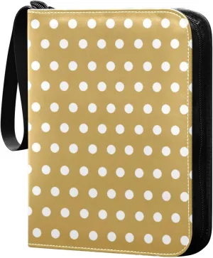 Polka Dots Khaki White Card Binder 4 Pocket Trading Card Album Fits 400 Sports/Game Cards, PU Cover 3 Ring Card Collection with 50 Removable Sleeves