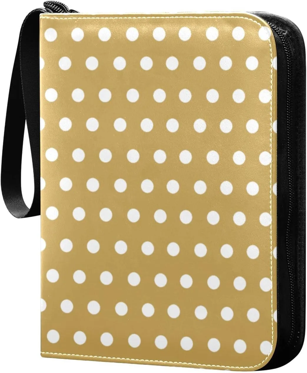 Polka Dots Khaki White Card Binder 4 Pocket Trading Card Album Fits 400 Sports/Game Cards, PU Cover 3 Ring Card Collection with 50 Removable Sleeves
