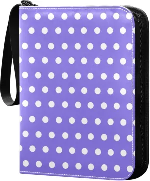 Polka Dots Purple White Card Binder 4 Pocket Trading Card Album Fits 400 Sports/Game Cards, PU Cover 3 Ring Card Collection with 50 Removable Sleeves