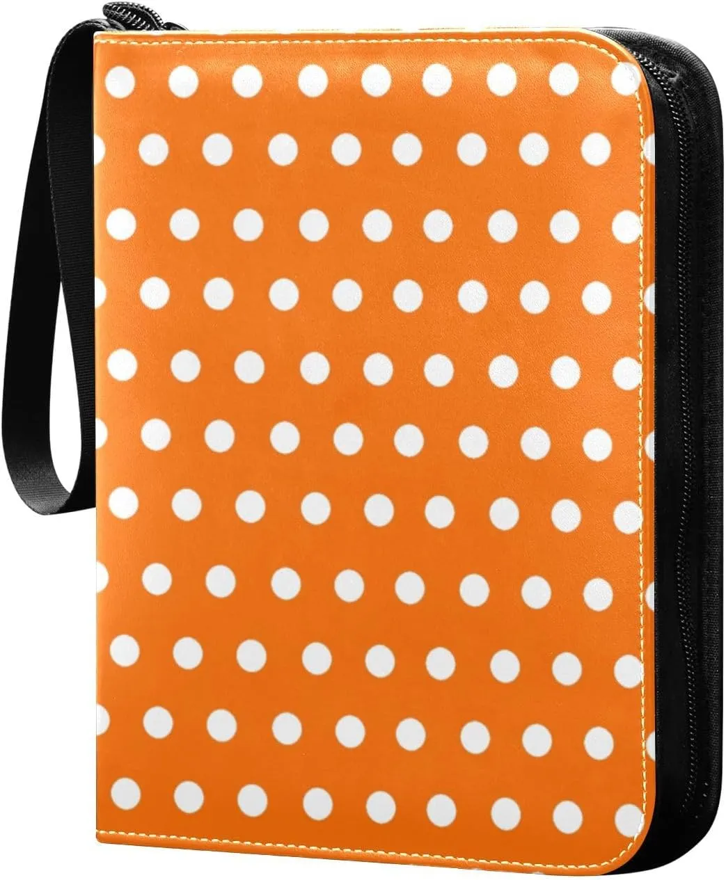 Polka Dots White Orange Card Binder 4 Pocket Trading Card Album Fits 400 Sports/Game Cards, PU Cover 3 Ring Card Collection with 50 Removable Sleeves
