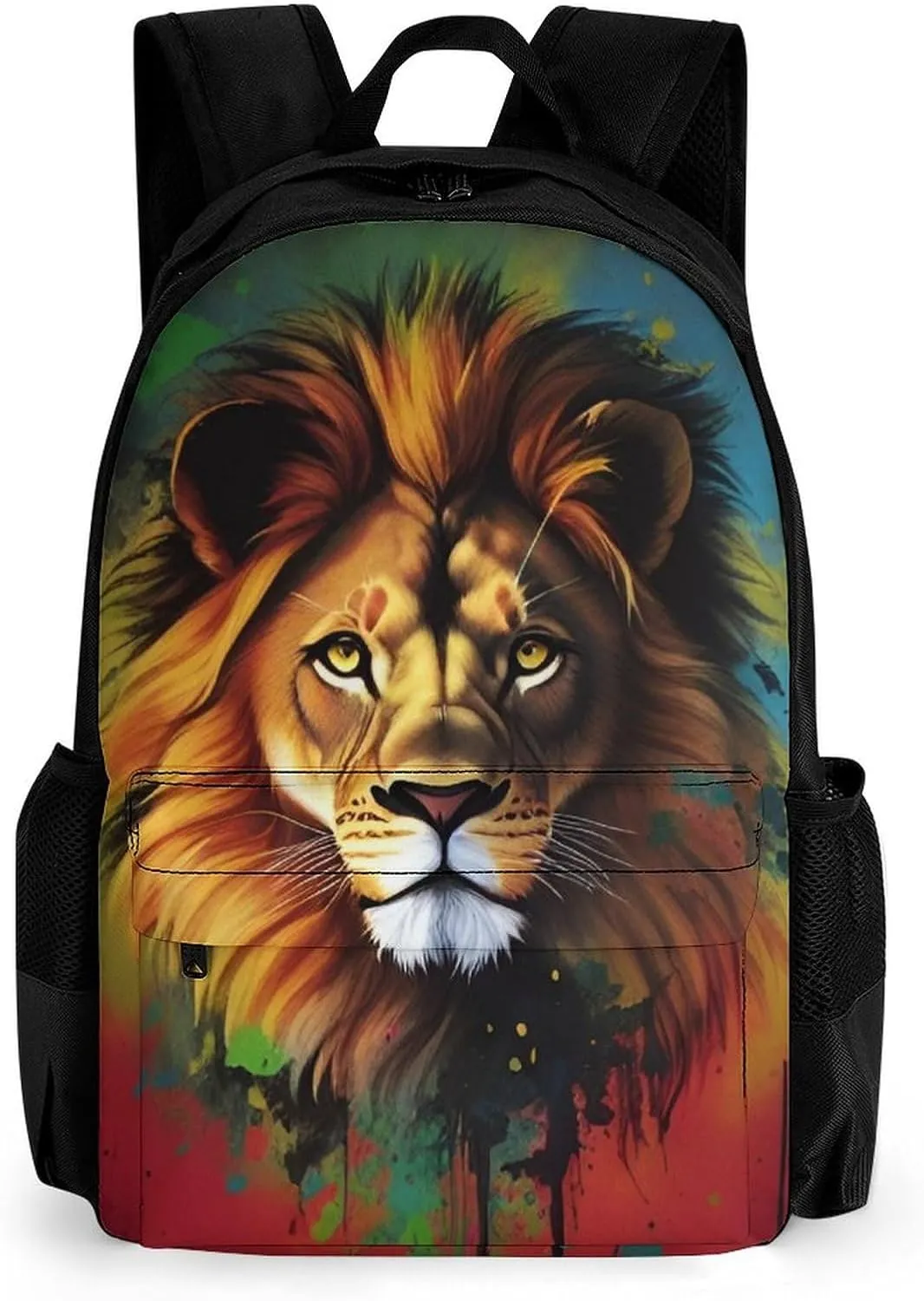 Polyester Daypack Backpack for Trekking Picnic Walking Cycling - Large Capacity Anti-Theft Multipurpose Shoulder Bag, Lion Splatter Painting Casual Daypack