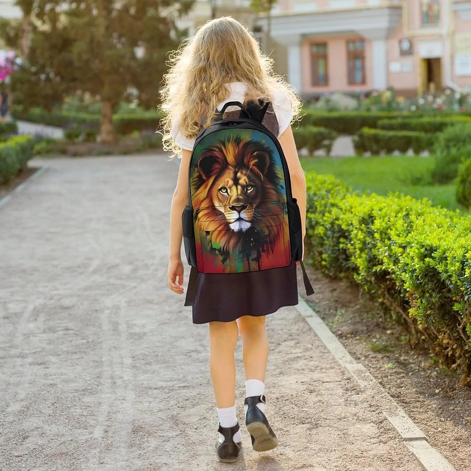Polyester Daypack Backpack for Trekking Picnic Walking Cycling - Large Capacity Anti-Theft Multipurpose Shoulder Bag, Lion Splatter Painting Casual Daypack