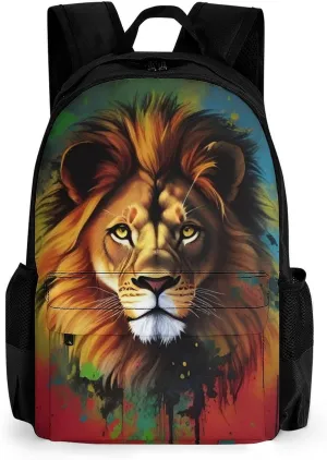 Polyester Daypack Backpack for Trekking Picnic Walking Cycling - Large Capacity Anti-Theft Multipurpose Shoulder Bag, Lion Splatter Painting Casual Daypack