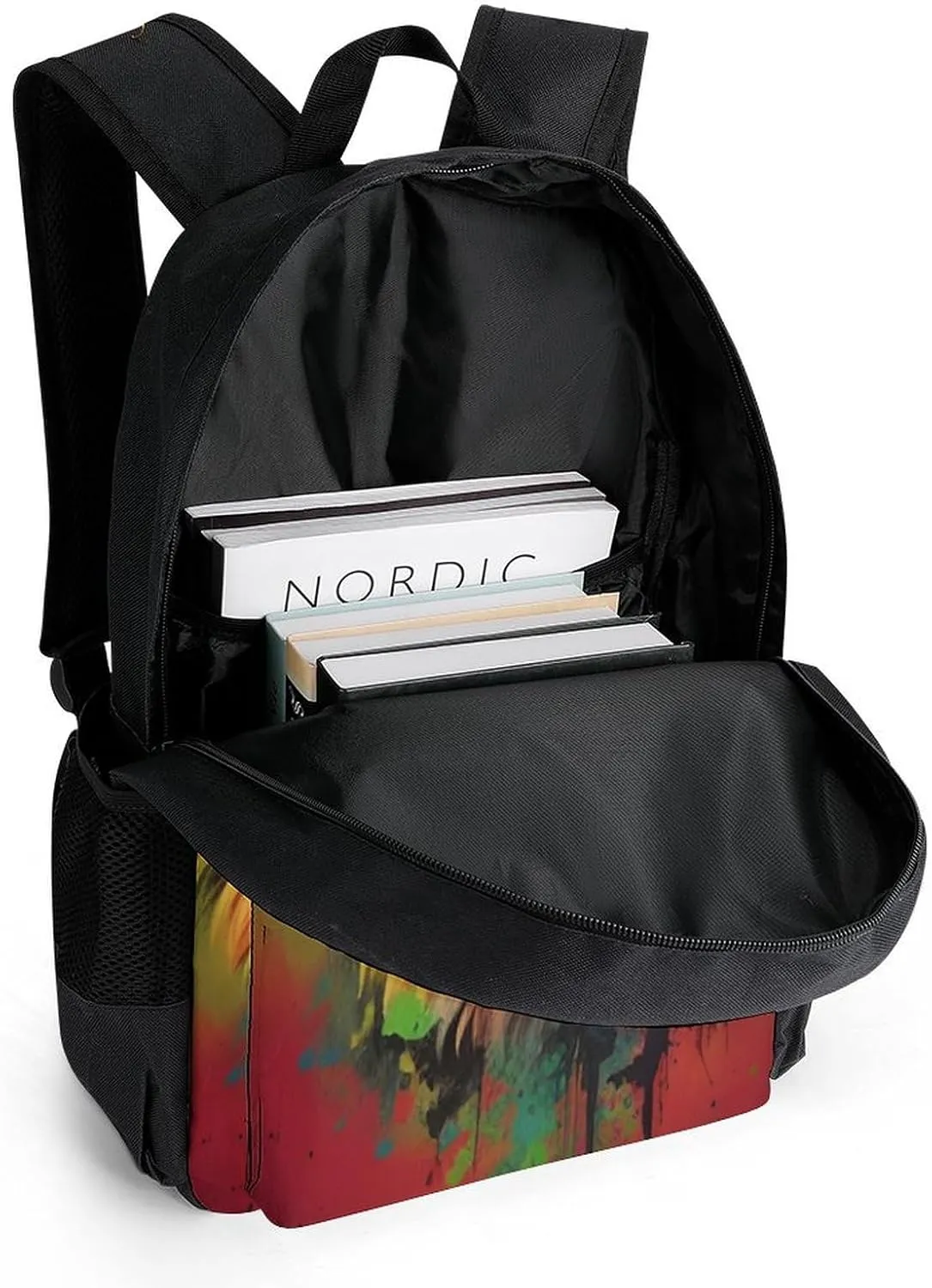 Polyester Daypack Backpack for Trekking Picnic Walking Cycling - Large Capacity Anti-Theft Multipurpose Shoulder Bag, Lion Splatter Painting Casual Daypack